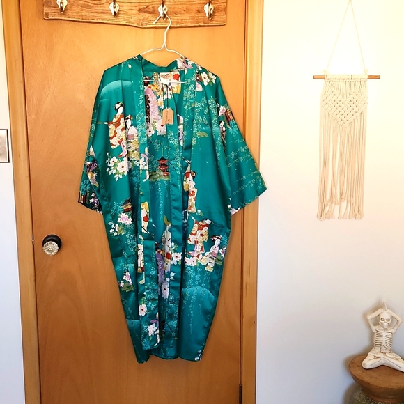 Vintage Green Japanese Kimono Robe - Picture 1 of 4